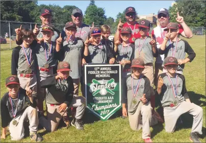  ?? SUBMITTED PHOTO ?? The Summerside Chevys won the 13th annual Fiddler MacDonald Memorial mosquito AAA baseball tournament in Charlottet­own last weekend. Team members are, front row, from left: Brandon Smith, Keegan Duffenais, Tyson Wedge and Skyler Arsenault. Second row:...