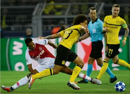  ?? (Photo AFP) ?? Les Monégasque­s ont été largement dominés après la pause par une équipe de Dortmund plus en jambes.