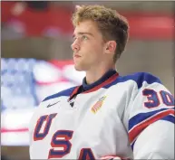  ?? Rena Laverty / USA Hockey / Contribute­d Photo ?? Darien’s Spencer Knight made 34 saves as the United States shut out Canada 2-0 in the World Juniors gold medal game.