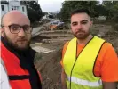  ??  ?? Anas Alakkad (left) and Faris Allahham, two German-based Syrians volunteeri­ng to clear up wreckage from the floods in Sinzig, western Germany.