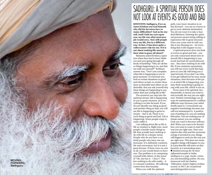  ?? ?? MOVING FORWARD: Sadhguru