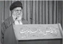  ?? OFFICIAL KHAMENEI WEBSITE/HANDOUT VIA REUTERS ?? Iran’s Supreme Leader Ayatollah Ali Khamenei delivers a live televised speech marking the annual Al-Quds Day (Jerusalem Day), in Tehran, Iran on Friday.