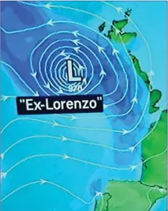  ??  ?? Lorenzo was a Category 5 hurricane and was the first of its kind ever recorded so far east in the North Atlantic Ocean.