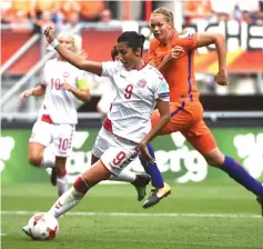  ?? — AFP photo ?? File photo shows Denmark’s forward Nadia Nadim controls the ball during the UEFA Women’s Euro 2017 football tournament final match between Netherland­s and Denmark at Fc Twente Stadium in Enschede.
