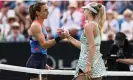  ?? Photograph: Mike Hewitt/Getty ?? Martic and Katie Boulter shake hands after the Croatian’s victory at Eastbourne.