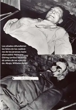  ??  ?? Los aliados difundiero­n las fotos de los cadáveres de los jerarcas nazis ahorcados: Hermann Göring (arriba) se suicidó antes de ser ejecutado. Abajo, Wilhelm Keitel.