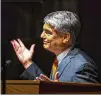  ?? WAGNER / AMERICAN-STATESMAN NICK ?? UT President Gregory L. Fenves delivers his state of the university address at the B. Iden Payne Theatre on Thursday.