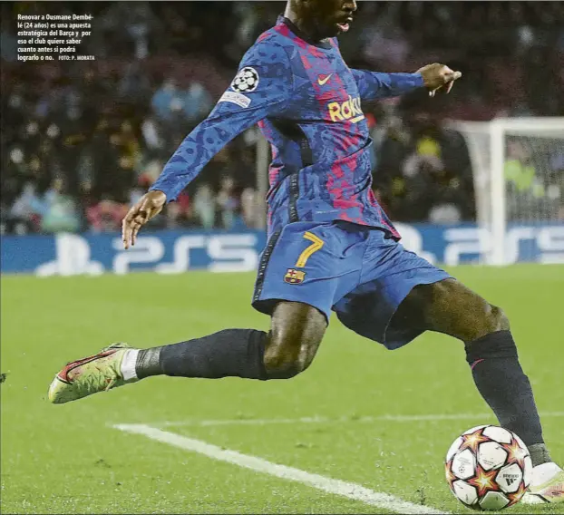  ?? FOTO: P. MORATA ?? Renovar a Ousmane Dembélé (24 años) es una apuesta estratégic­a del Barça y por eso el club quiere saber cuanto antes si podrá lograrlo o no.