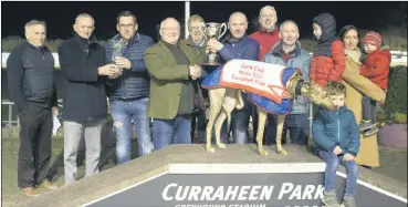  ?? ?? Bartlemy Jas, winner of the 2022 Cork Cup, pictured with Patrick Pine, Richie Regan, Vincent O’Keeffe, Willie Rignie, Frank Nyhan, Liam Mannix, Brian Collins, Kieran Lynch, Fionn Lynch, Cian Lynch, Angela Lynch and Padraig Lynch.