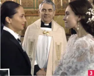  ??  ?? 3 I do: Vicar Rowan Atkinson marries Miranda and mystery woman