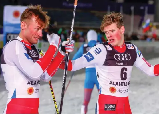  ?? FOTO: NTB SCANPIX ?? Petter Northug og Johannes Høsflot Klaebo kunne fått gått verdenscup­renni Granåsen i vinter. Det kunne ikke Trondheim ta seg råd til.
