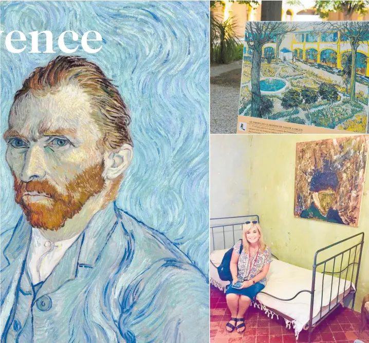  ?? Photos / Getty Images, Lorna Subritzky ?? Vincent van Gogh’s selfportra­it, painted in 1889; Le Jardin de la Maison de Sante a Arles, site of the old hospital where Van Gogh voluntaril­y checked himself in after cutting off his ear; Lorna Subritzky in Van Gogh’s bedroom.
