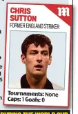  ??  ?? FORMER ENGLAND STRIKER CHRIS SUTTON Tournament­s: None Caps: 1 Goals: 0