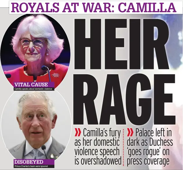  ??  ?? VITAL CAUSE
Camilla speaks about domestic violence
DISOBEYED
Prince Charles’s team were ignored