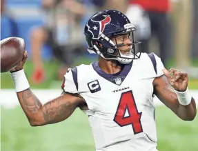  ?? RAJ MEHTA/USA TODAY SPORTS ?? Deshaun Watson last played for the Texans in 2020.