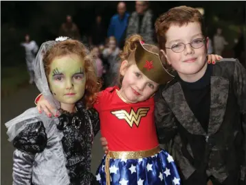  ??  ?? Sarah, Hannah and Adam Gray enjoying the St Marys and St Gerards Spooky Walk at the Powerscour­t Riverwalk.