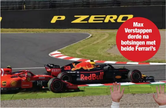  ??  ?? Max Verstappen­derde na botsingen met beide Ferrari’s