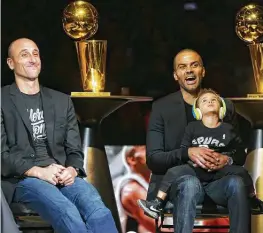  ?? Staff file photo ?? “Tony Parker: The Final Shot” concludes with scenes from Parker’s jersey retirement ceremony. That’s teammate Manu Ginobili at left.