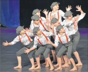  ?? NIKKI SULLIVAN/CAPE BRETON POST ?? This group of dancers from Dance Sync took home a gold for their performanc­e Mr. Redundant in the open small group ages 11-12 category. In front, left to right, Ryanne Butler, Eva Gratton and Olivia MacKay. Middle row, from left, Jorja Hunt and Lara...