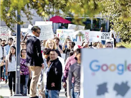  ??  ?? Labour organising took a revolution­ary form with the global expression of protest when Google employees staged a unified march against the management’s mishandlin­g of sexual harassment