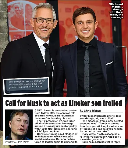 Call for Musk to act as Lineker son trolled - PressReader