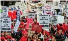  ?? Photograph: Tannen Maury/EPA ?? Thousands of Chicago teachers, students and support staff march in October 2019 during the last big wave of school strikes.