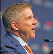  ?? Associated Press ?? Payton introduced: Denver Broncos new head coach Sean Payton is introduced during a news conference at the team's headquarte­rs on Monday in Centennial, Colo.