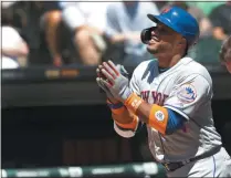  ?? CHARLES REX ARBOGAST - THE ASSOCIATED PRESS ?? New York Mets’ Robinson Cano celebrates his home run off Chicago White Sox starting pitcher Dylan Cease, during the second inning of a baseball game Thursday, Aug. 1, 2019, in Chicago.