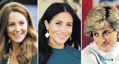  ?? BILD: Noble/Jackson/Giles/PA Wire/EPA/dpa ?? Herzogin Kate, Herzogin Meghan und Prinzessin Diana stehen im Mittelpunk­t der Doku „Royale Ehefrauen – Von der Bürde, eine Windsor zu sein“.