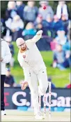  ?? (AFP) ?? England’s Jack Leach bowls during day five of the second cricket Test match between New Zealand and England at Hagley Oval in
Christchur­ch on April 3.