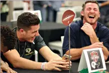  ?? Photo courtesy Kayleigh Moreland ?? LEFT BOTTOM: UCO freshmen Colton Lindsey and Denver Beebe laugh before the festivitie­s begin at the annual Live United Bowl BBQ and pep rally.