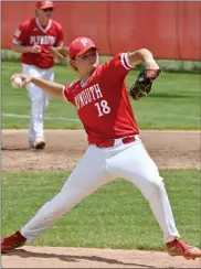  ?? PILOT PHOTOS/MAGGIE NIXON ?? Plymoth senior Matt Manzuk pitches during sectional against Laporte.