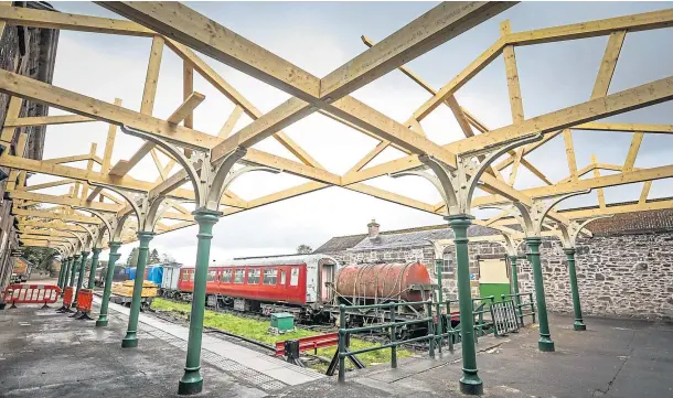  ??  ?? ON TRACK: Caledonian Railway has reopened its Whistle Stop cafe and a major canopy replacemen­t project continues. Picture by Mhairi Edwards.