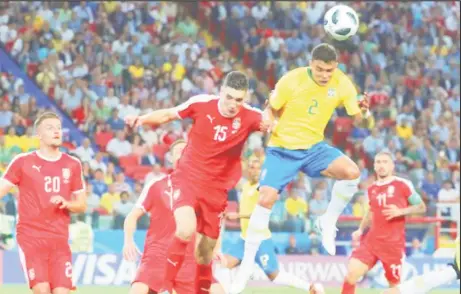  ??  ?? Brazil’s Thiago Silva scores their second goal REUTERS/Grigory Dukor