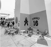  ?? ROB FOLDY/GETTY IMAGES ?? A memorial outside Marlins Park before Monday’s game honors Jose Fernandez, who died in a boat crash.