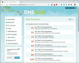  ??  ?? Der Portscan auf einen Heimrouter sollte in der Regel keinen offenen Port anzeigen. Schließlic­h stellt ein Heimnetz keine Serverdien­ste bereit. Ausnahmen gibt es allerdings auch, etwa bei einem Router vom Provider.