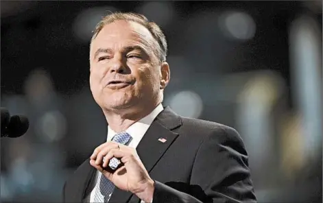  ?? BRIAN BLANCO/EPA 2012 ?? Tim Kaine has never lost a race in his rise from a part-time city council member to vice presidenti­al running mate.