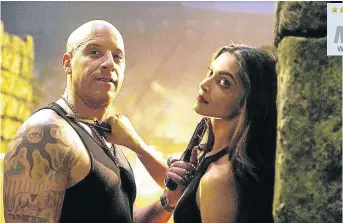  ??  ?? LOVE ME OR KILL ME: In the new ‘xXx: Return of Xander Cage’, Vin Diesel wrestles with his mission to kill mercenary Serena Unger, played by Deepika Padukone, or to kiss her