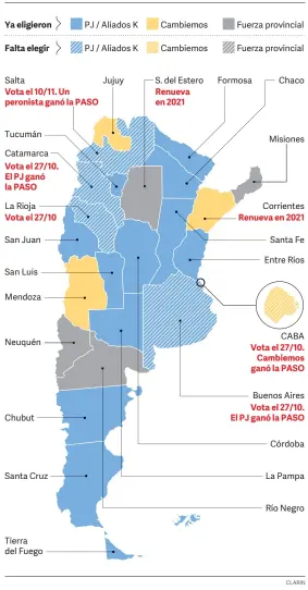  ??  ?? En 17 provincias ya se eligieron los mandatario­s que convivirán con el próximo presidente, 5 faltan en 2019 y 2 renuevan en 2021.