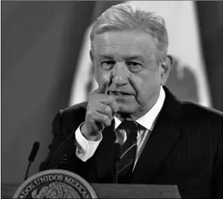  ?? AP Photo/Marco Ugarte ?? Mexican President Andres Manuel Lopez Obrador gives his daily, morning news conference at the presidenti­al palace, Palacio Nacional, in Mexico City, on Oct. 16.