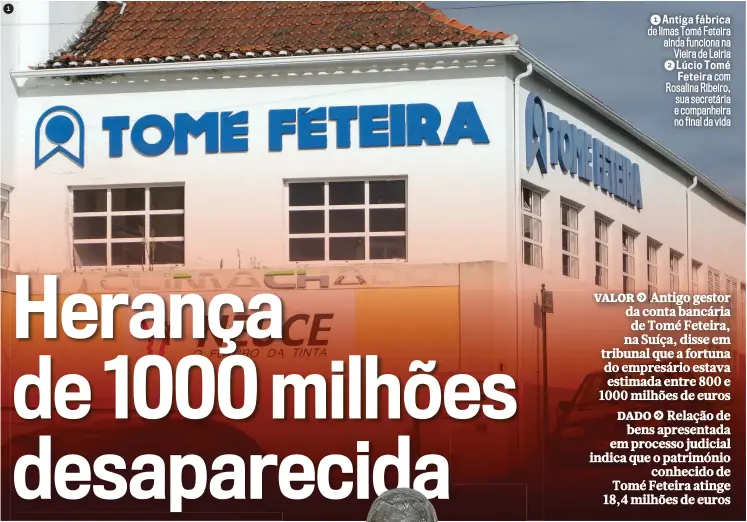  ?? ?? 1 Antiga fábrica de limas Tomé Feteira ainda funciona na
Vieira de Leiria 2 Lúcio Tomé
Feteira com Rosalina Ribeiro,
sua secretária e companheir­a no final da vida