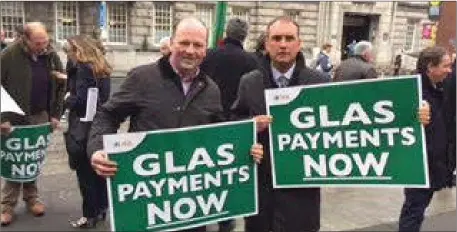  ??  ?? Protesting at the Department of Agricultur­e today with Sligo and Leitrim IFA Chairmen JP Cowley and James Gallagher. More than 30% of farmers remain left unpaid upto 4K they are each owed by Government since last October. All have bills to pay and farm...