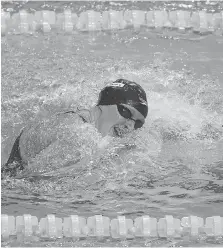  ?? LAURENCE GRIFFITHS/GETTY IMAGES ?? Katie Ledecky competes during the women’s 400-metre freestyle final during the FINA world championsh­ips on Sunday in Budapest, Hungary. Ledecky won gold in the event.