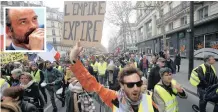  ?? AP | Reuters ?? A PROTESTER holds a placard during a rally in Paris. LEFT: French Prime Minister Edouard Philippe during the Great National Debate presentati­on, yesterday. |