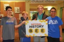  ??  ?? Friends’ Central Middle Schoolers Charlie Szwartz of Merion Station, Jacob Lowry of Wynnewood, Samuel Kazak of Havertown, and Dev Gupta of Wynnewood participat­ed in the Regional Finals of the National History Bee, which took place on April 17 at FCS,...