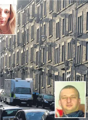  ??  ?? Police at Rosefield Street to investigat­e the murders. Inset, Krzysztof Gadecki. Above, victims Ronnie Kidd and Holly Alexander.