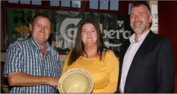  ??  ?? Cllr Willie Kavanagh, Christina O’Brien, best female vocalist and Niall Holohan, assistant organiser.