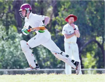  ?? ?? Jindivick’s Ben Giles takes off after flicking a shot towards square leg in the division two clash against Drouin.