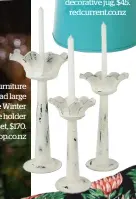  ??  ?? Furniture Road large White Winter candle holder set, $170. koop.co.nz