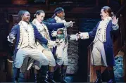  ?? CONTRIBUTE­D BY JOAN MARCUS ?? Raise a glass and have fun at “Hamilton,” but keep your fellow theatergoe­rs in mind.
